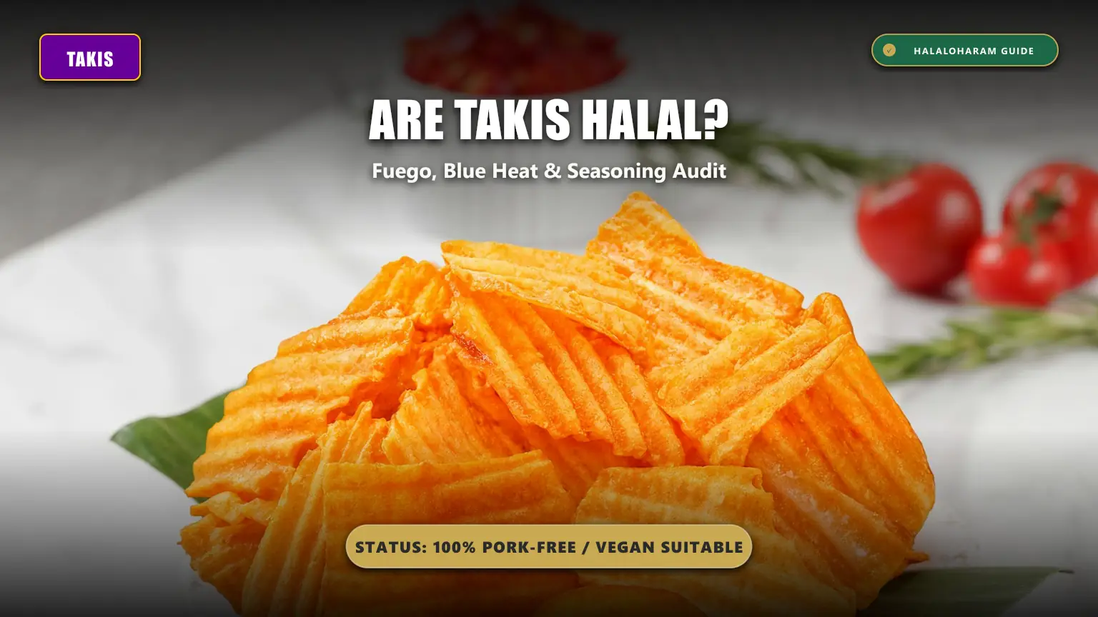 are takis halal: takis fuego blue heat halal - Barcel tortilla chips pork-free statement and ingredients