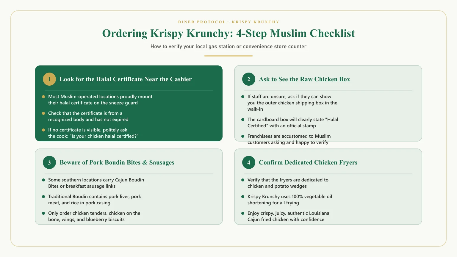 Is krispy krunchy chicken halal: Consumer checklist for what oil does krispy krunchy chicken use and verifying boxes
